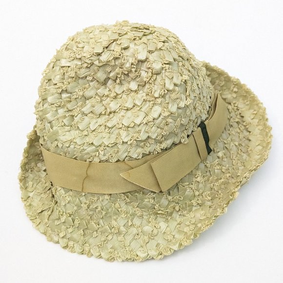 Vintage Woven pale green hat with ribbon and bow - Picture 2 of 4